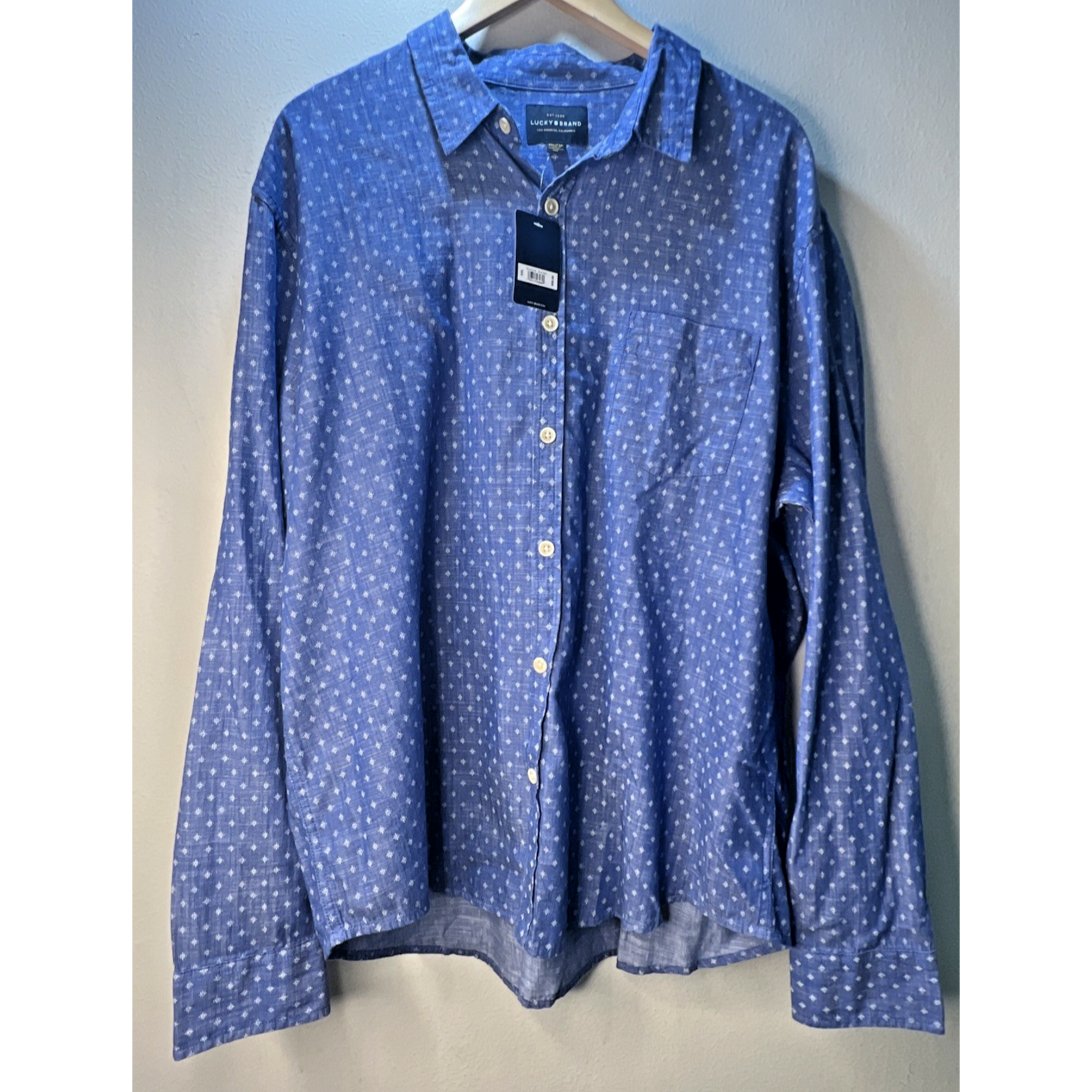 Lucky Brand Xxl Tall Button Shirt Indigo New 69 Nwt Mens Denim Blue